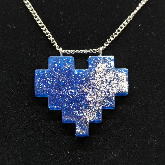 Handmade Pixel Heart Resin Pendant + chain