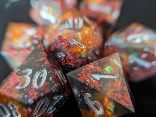 Infernal Iron - handmade sharp edge 7-piece dice set