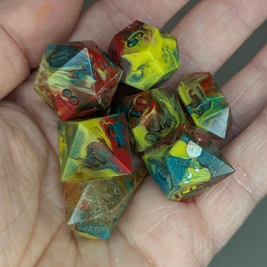 Full Regalia - handmade sharp edge 7-piece dice set