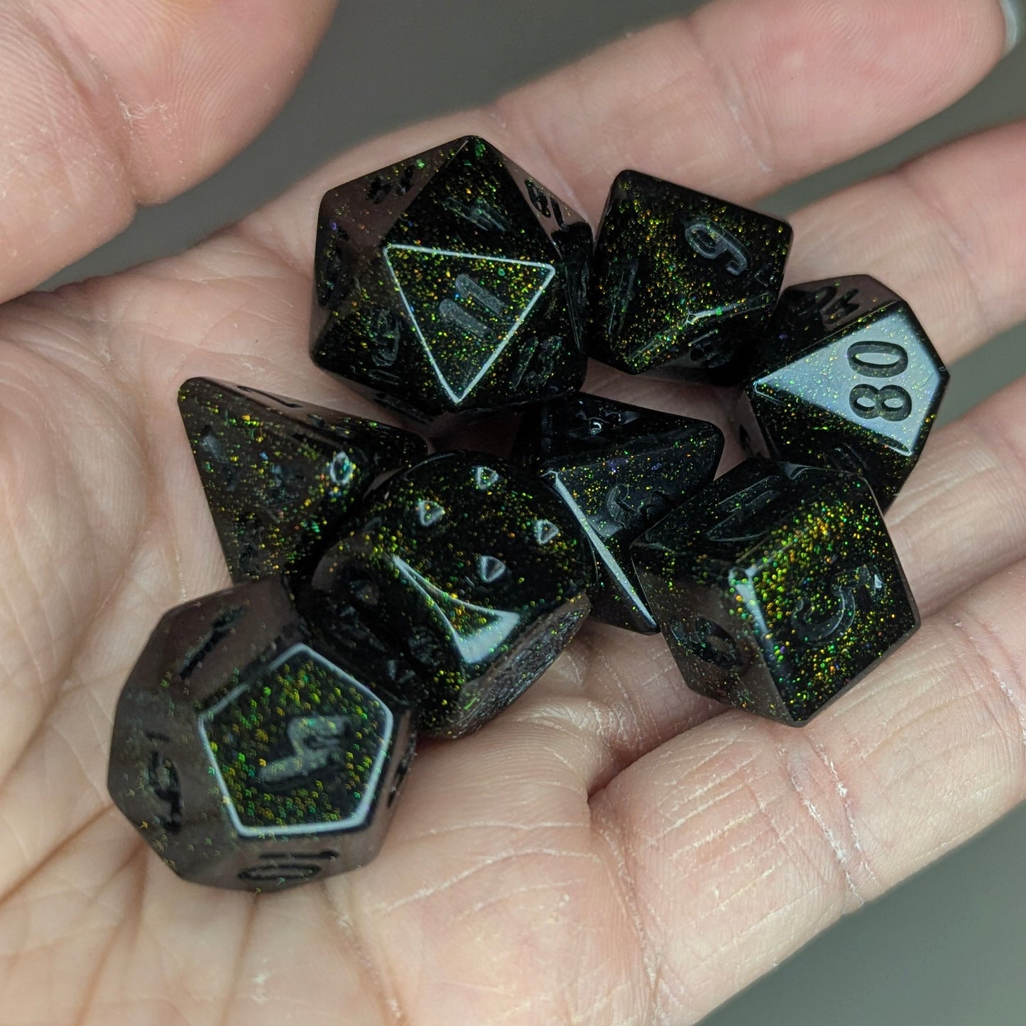 Green Party - handmade soft edge 8-piece dice set