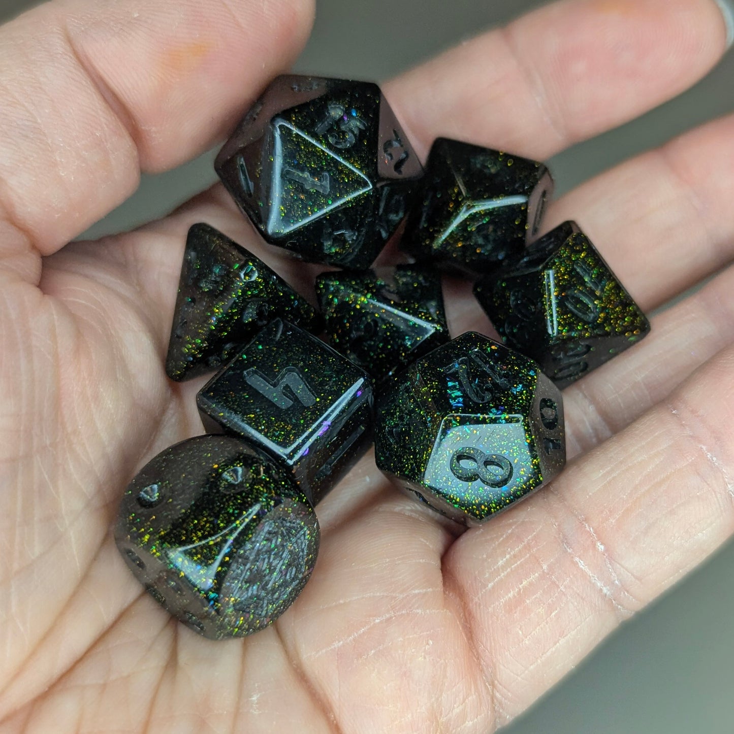 Green Party - handmade soft edge 8-piece dice set