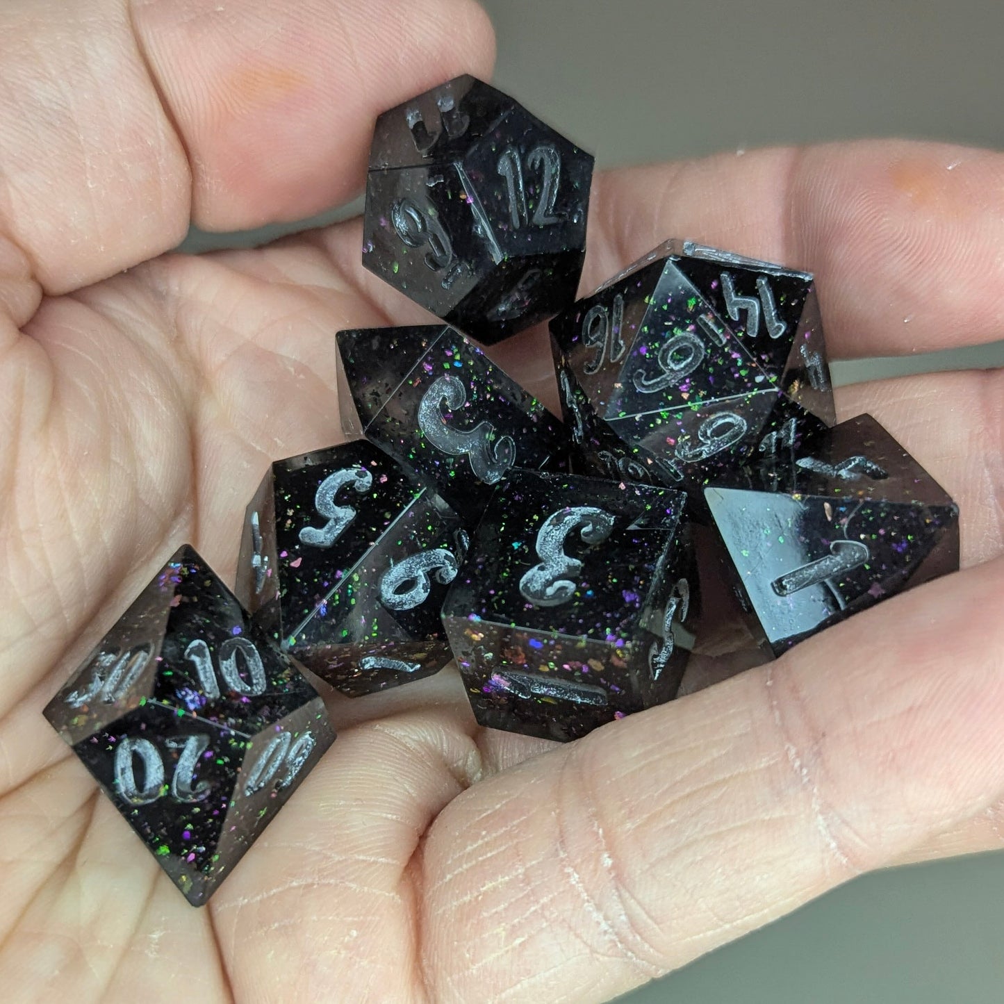 Nebula Sprinkle - handmade sharp edge 7-piece dice set