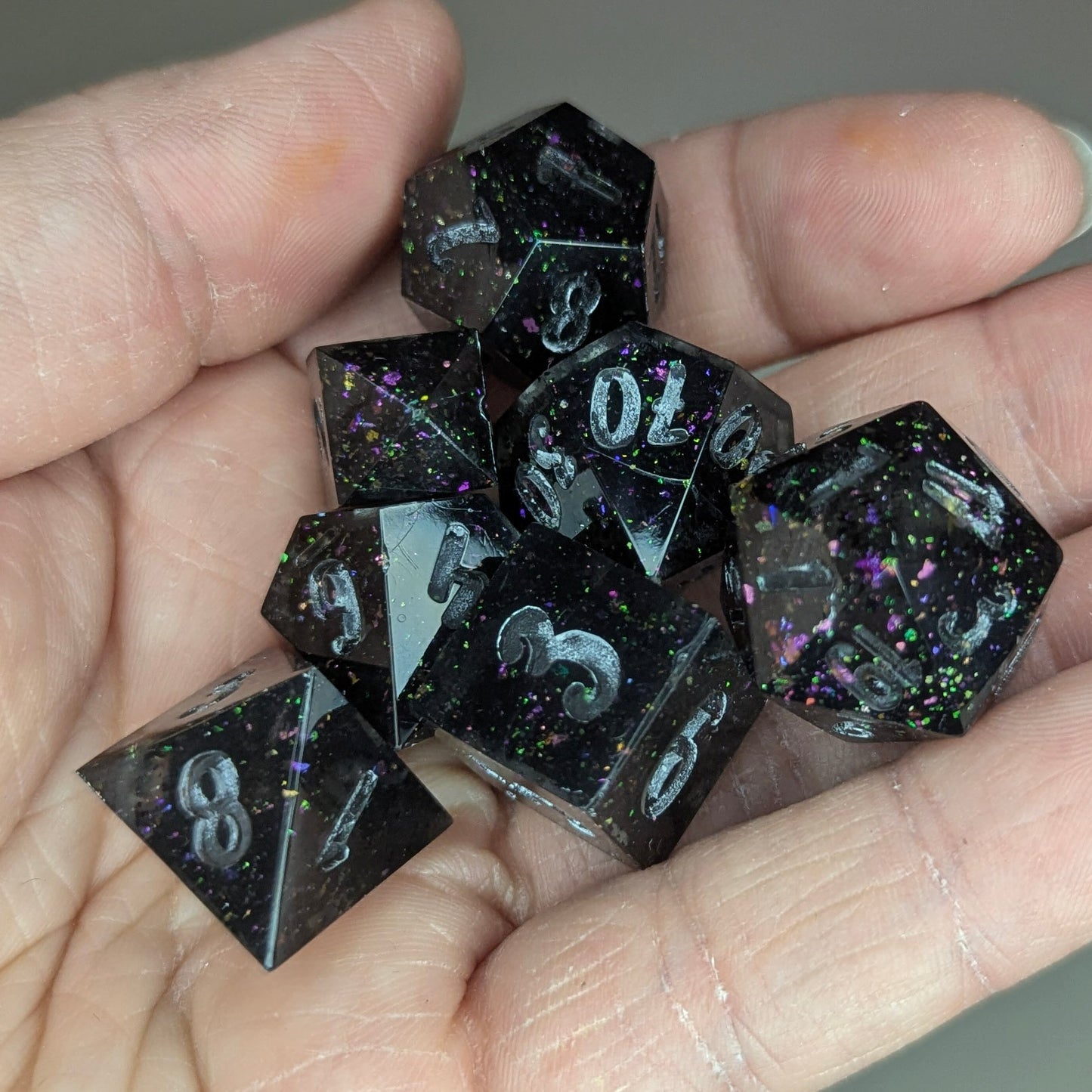 Nebula Sprinkle - handmade sharp edge 7-piece dice set