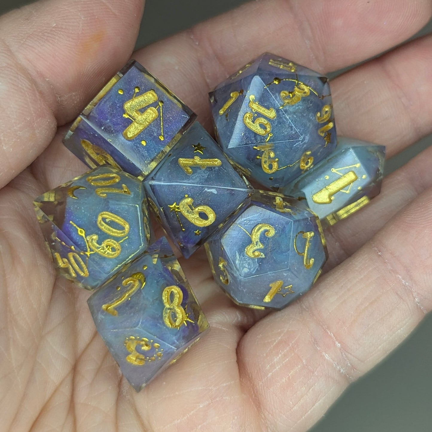 Celestia - handmade sharp edge 7-piece dice set