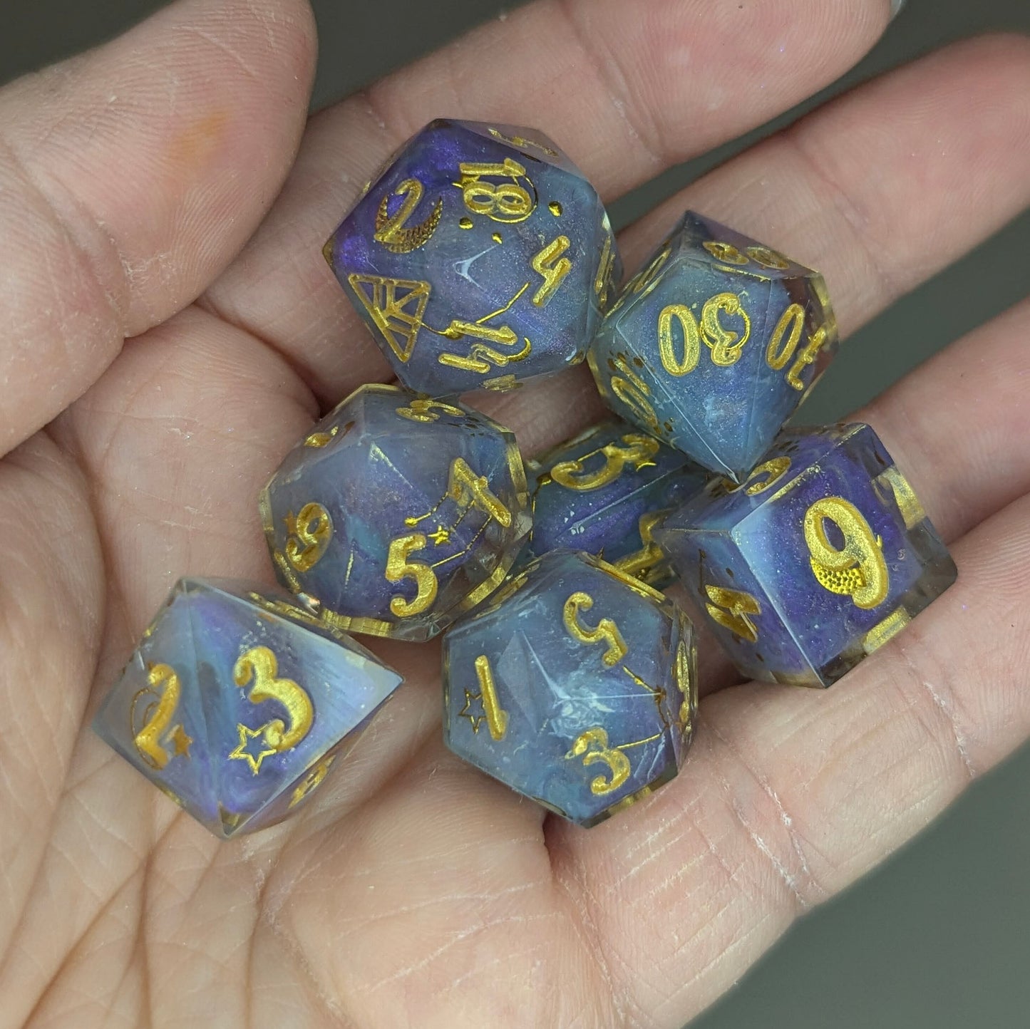 Celestia - handmade sharp edge 7-piece dice set