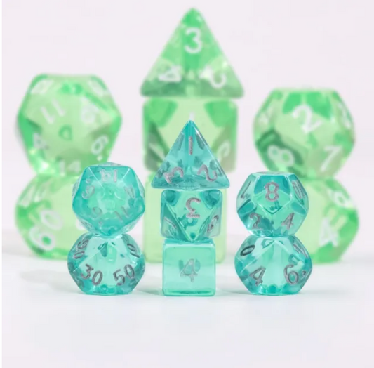 Mini Minty Jelly -Translucent dice set - 7 piece RPG dice set