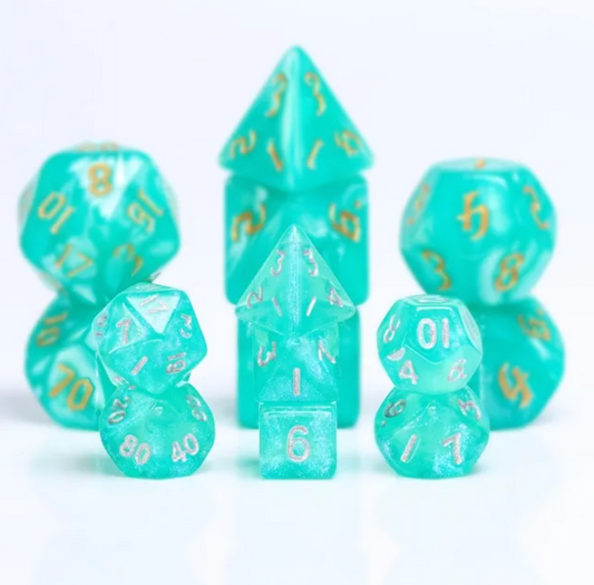 PREORDER Mini Aquamarine Mint -Iridescent dice set - 7 piece RPG dice set