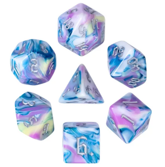 Fey Violet -Mixed Swirl dice set - 7 piece RPG dice set