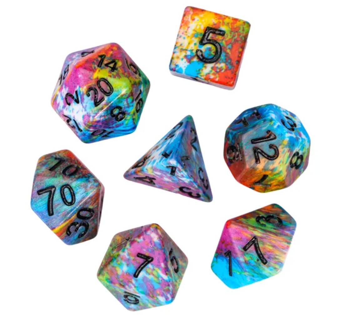 Colour Spray - Rainbow splash dice set - 7 piece RPG dice set