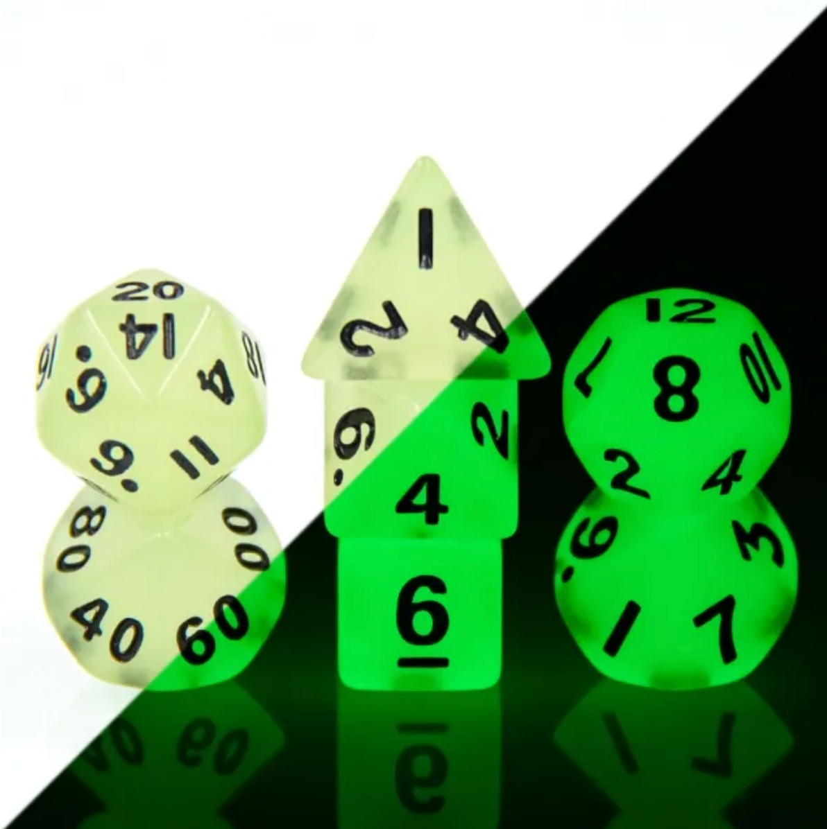 Mini Ghostly Glow - Glow in the dark dice set - 7 piece RPG dice set