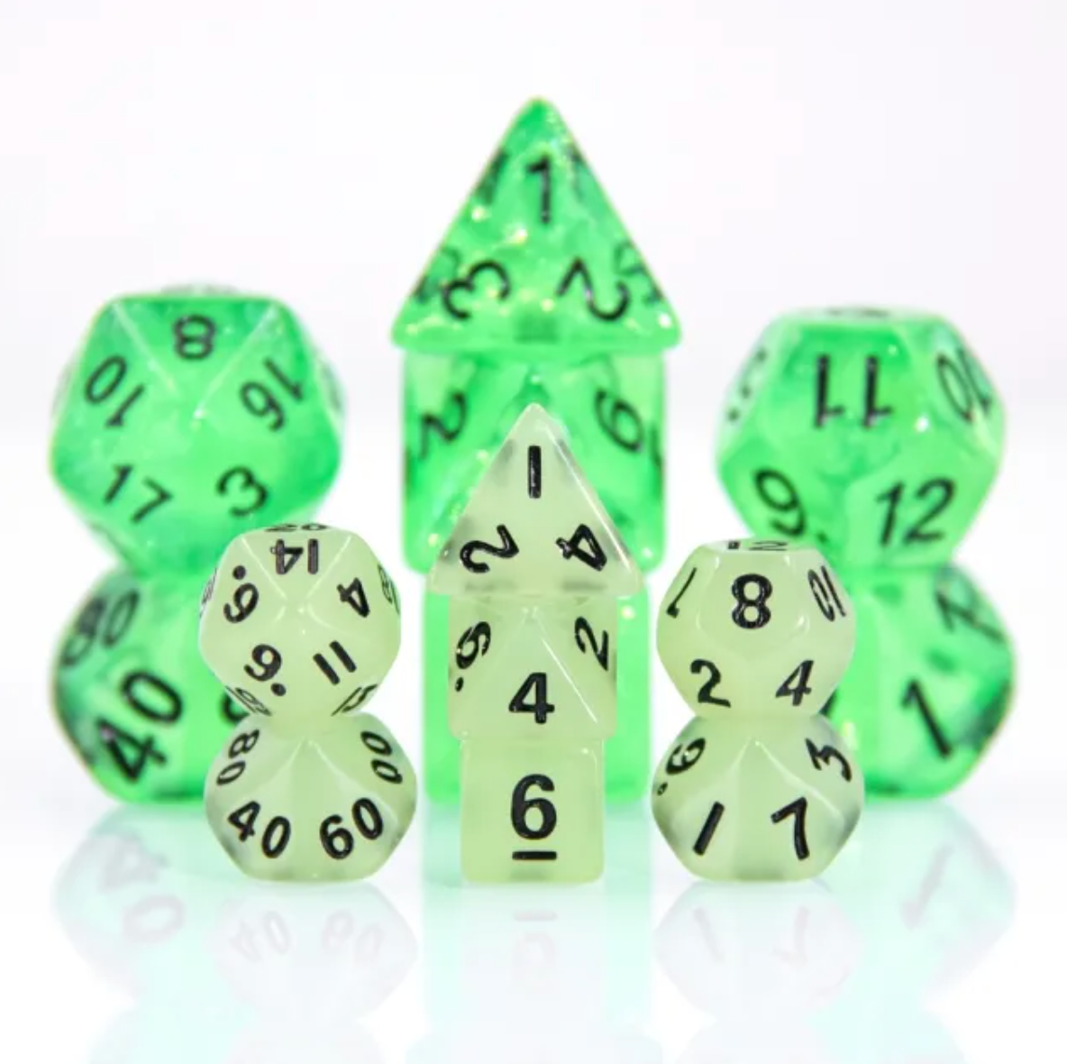 Mini Ghostly Glow - Glow in the dark dice set - 7 piece RPG dice set