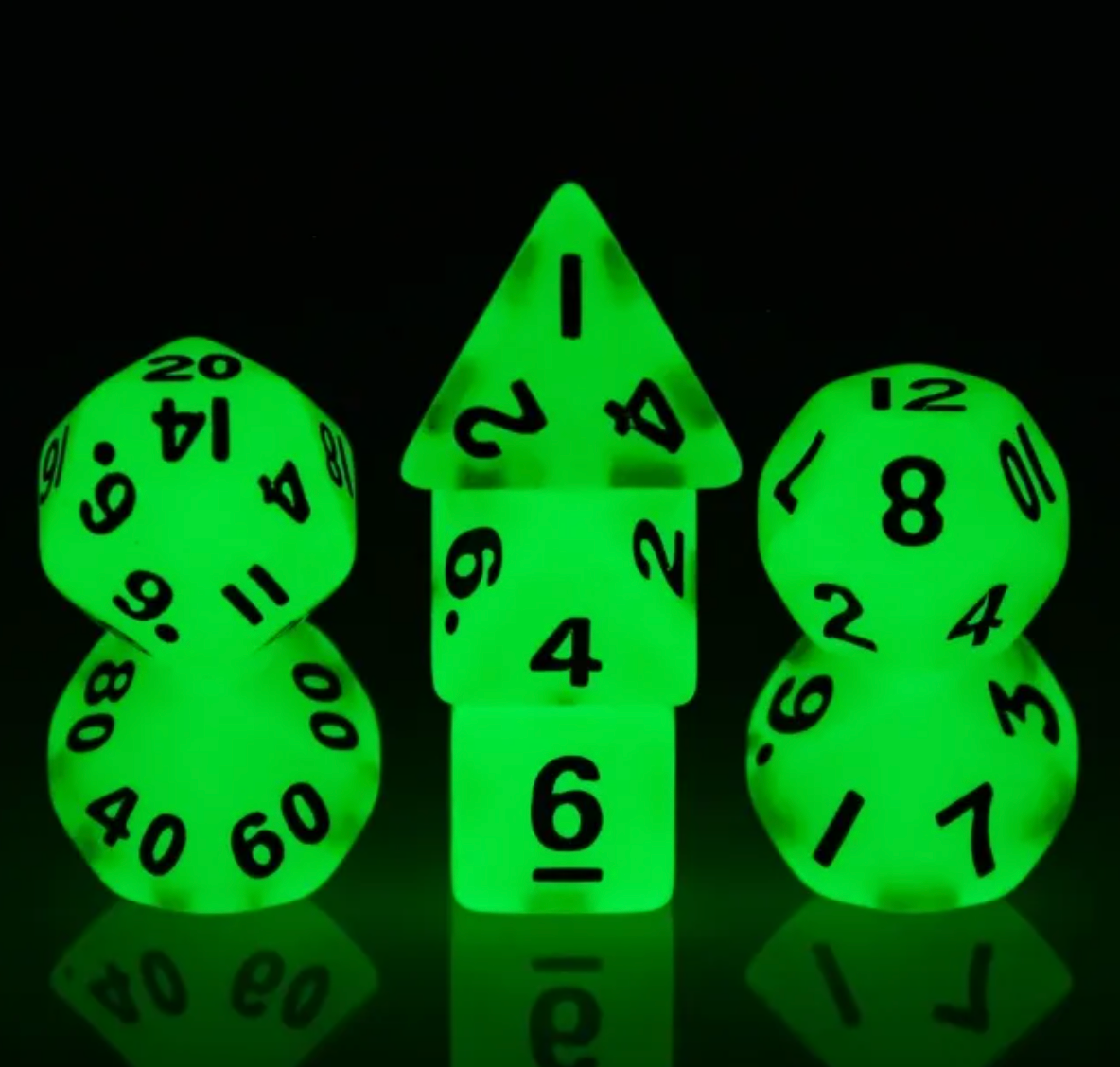 Mini Ghostly Glow - Glow in the dark dice set - 7 piece RPG dice set