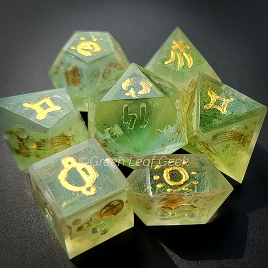 Interplanetary - choice of ink- handmade sharp edge 7-piece dice set