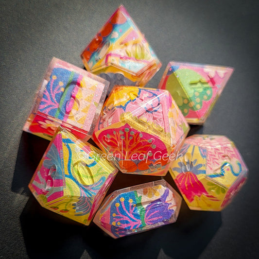 Granny Squares - choice of ink- handmade sharp edge 7-piece dice set