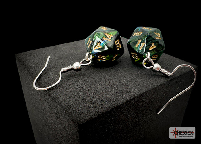 Mini Chessex Dice Earrings - Scarab Jade