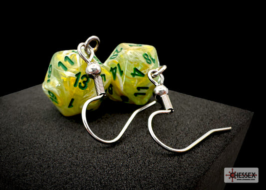 Mini Chessex Dice Earrings - Marble Green