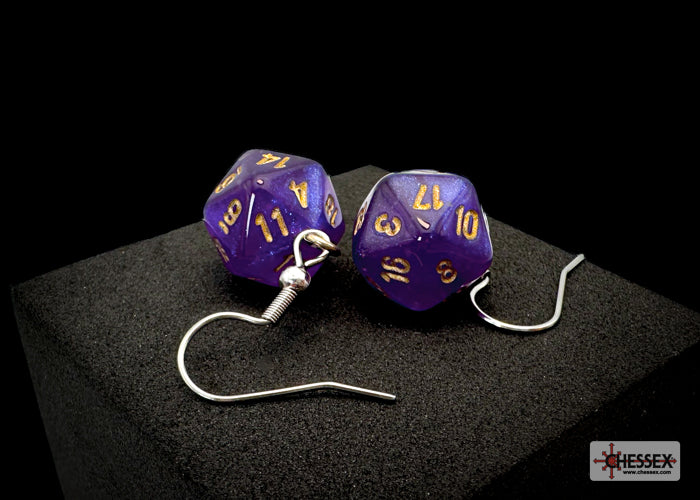 Mini Chessex Dice Earrings - Borealis Royal Purple Luminary