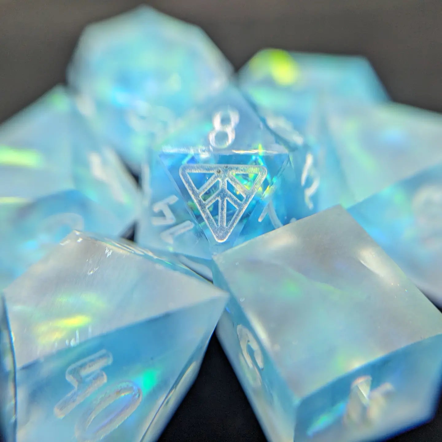 Arctic Ice - handmade sharp edge 7-piece dice set