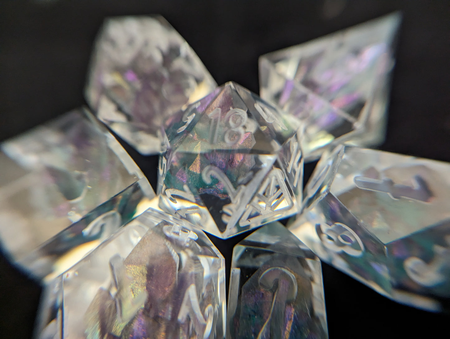 Crystal Kingdom - handmade sharp edge 7-piece dice set