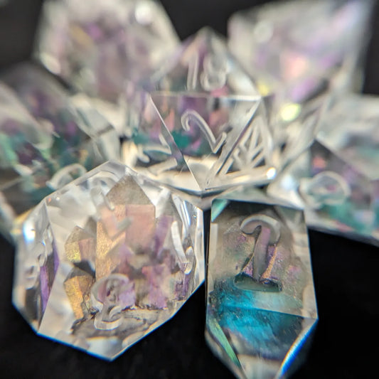 Crystal Kingdom - handmade sharp edge 7-piece dice set