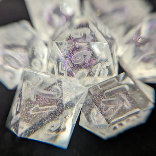 Ice Princess - handmade sharp edge 7-piece dice set