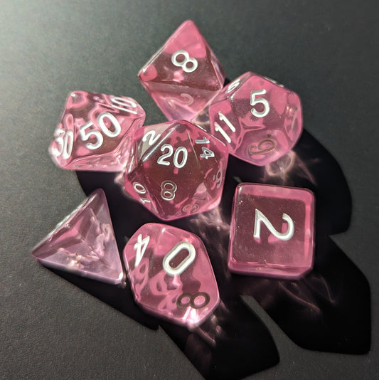 Strawberry Jelly - Translucent dice set - 7 piece RPG dice set