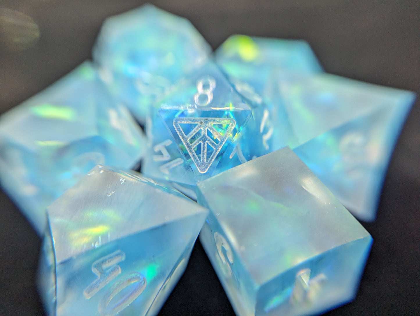Arctic Ice - handmade sharp edge 7-piece dice set