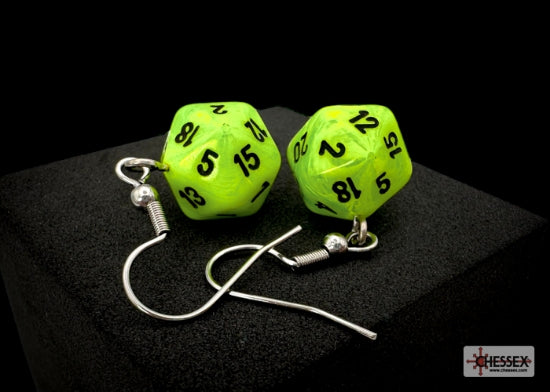 Mini Chessex Dice Earrings - Vortex Bright Green