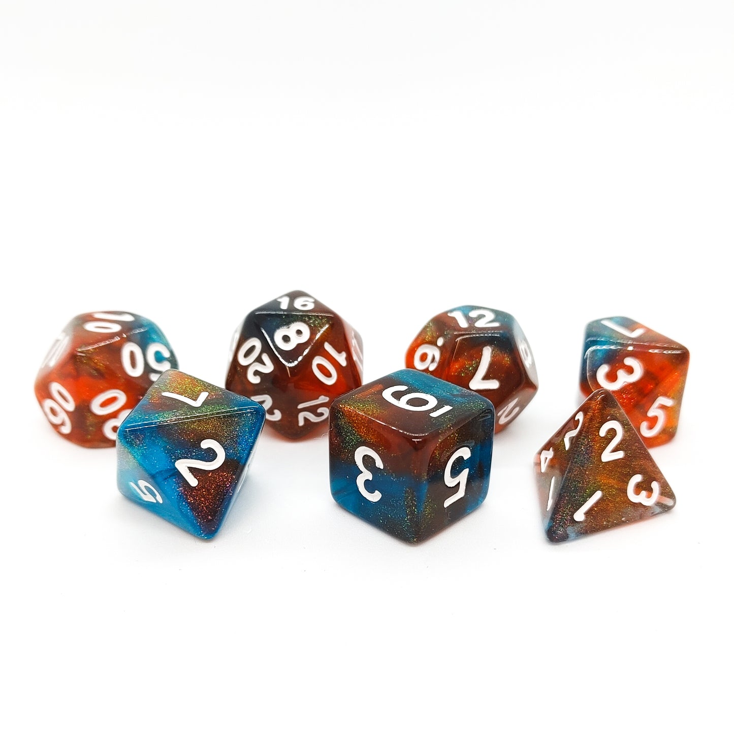 Fire and Ice - Iridescent dice set - 7 piece RPG dice set