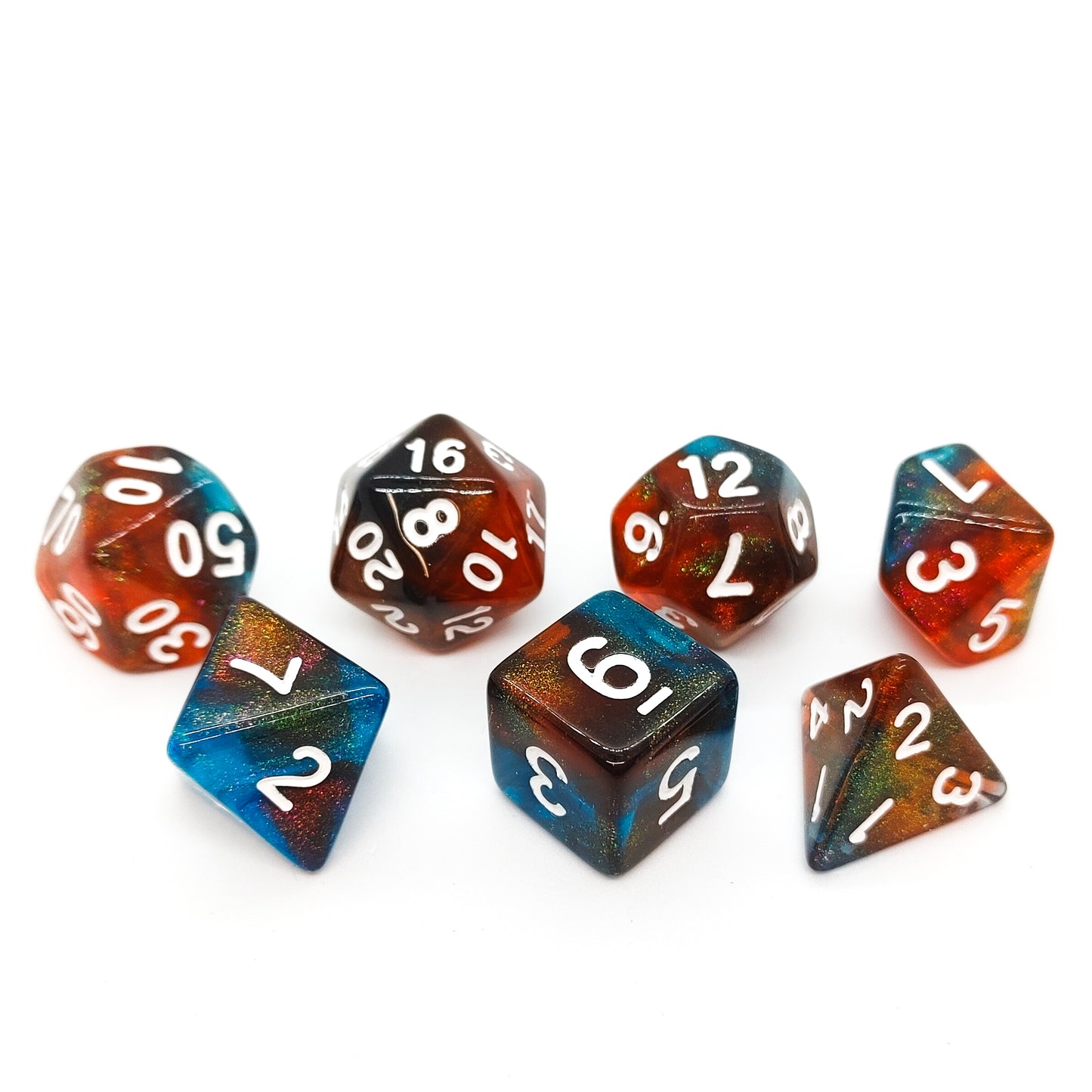 Fire and Ice - Iridescent dice set - 7 piece RPG dice set