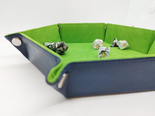 Green Portable Vegan Suede & Leather Hex Dice Tray
