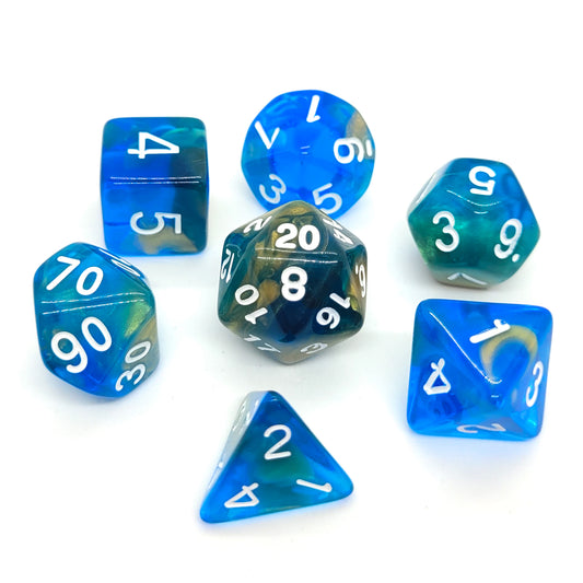 On Golden Seas - Swirl dice set - 7 piece RPG dice set