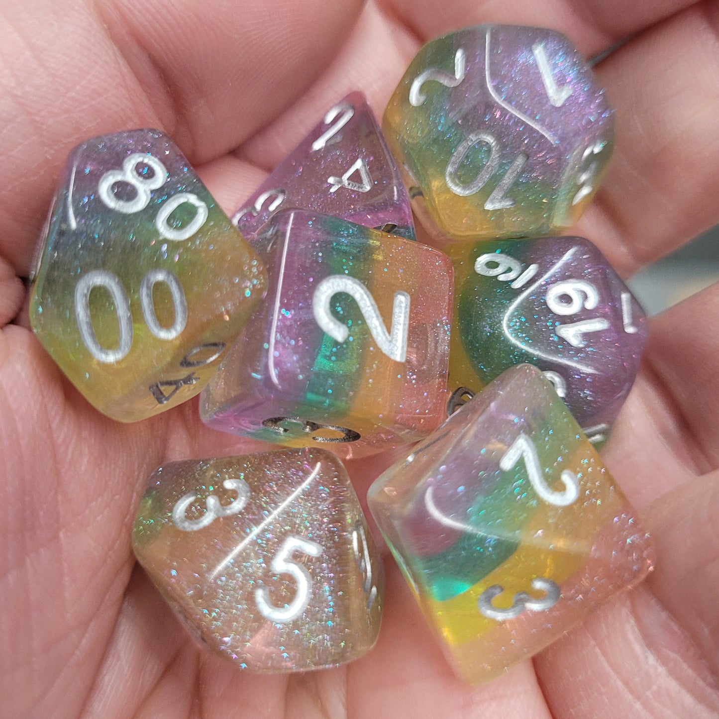 The Biggest Sparkle - Rainbow Iridescent dice set - 7 piece RPG dice set