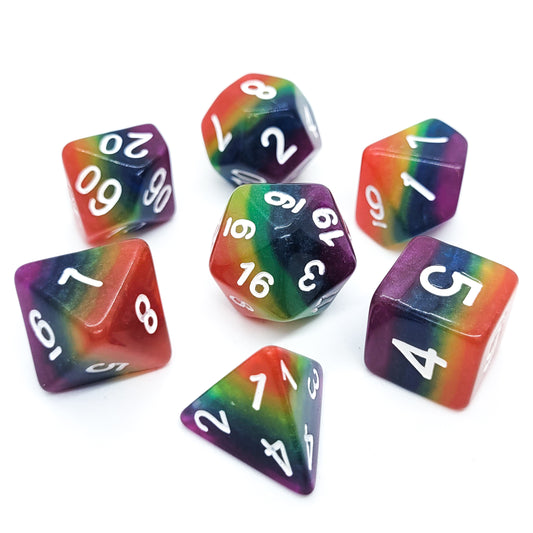 Ptbo Pride - Rainbow Layered dice set - 7 piece RPG dice set