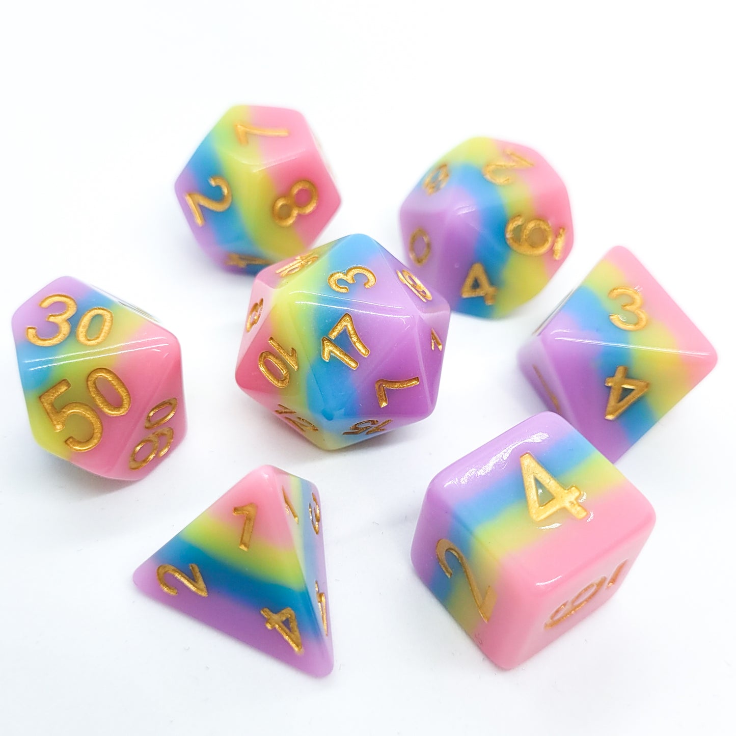Pastel Rainbow - Layered Pastel dice set - 7 piece RPG dice set