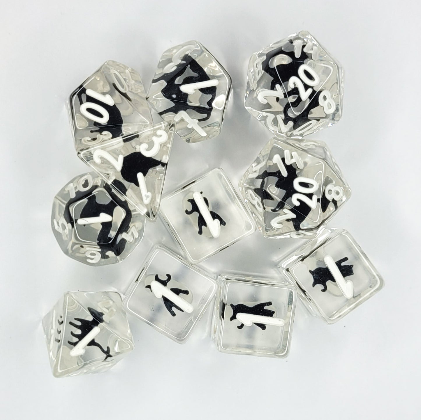 Purryhedrals Black Cat soft-edge dice - 11 piece dice set