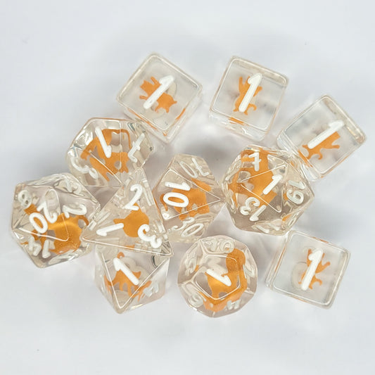 Purryhedrals Orange Cat soft-edge dice - 11 piece dice set