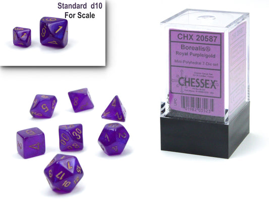 MINI Borealis Royal Purple Luminary - Chessex polyhedral 7-piece set