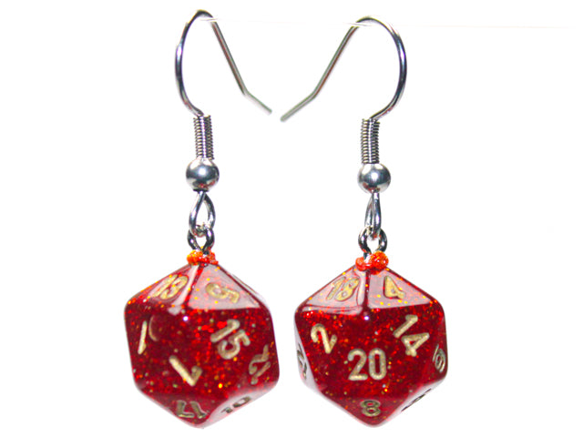 Mini Chessex Dice Earrings - Glitter Ruby Red