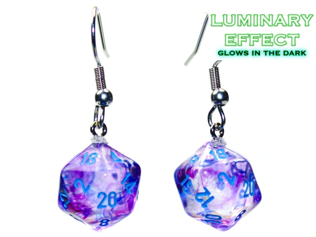 Mini Chessex Dice Earrings - Nebula Nocturnal Luminary