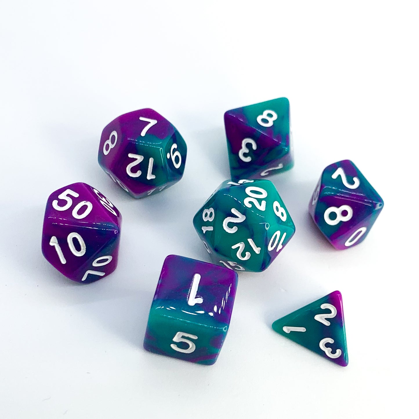 Esmeralda - Opaque Swirl dice set - 7 piece RPG dice set