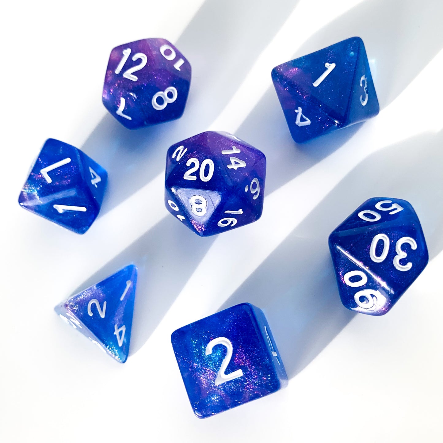 Violet Galaxy - Iridescent Galaxy dice set - 7 piece RPG dice set