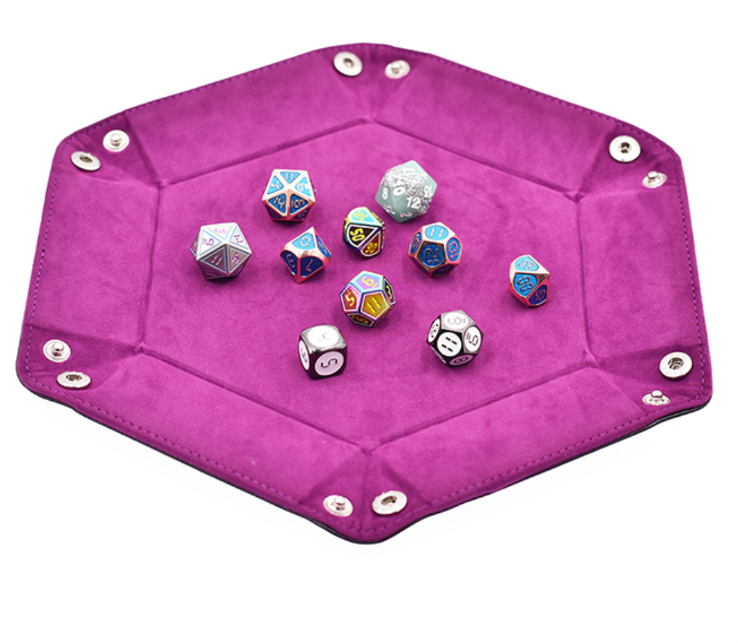 Magenta Pink Portable Vegan Suede & Leather Hex Dice Tray