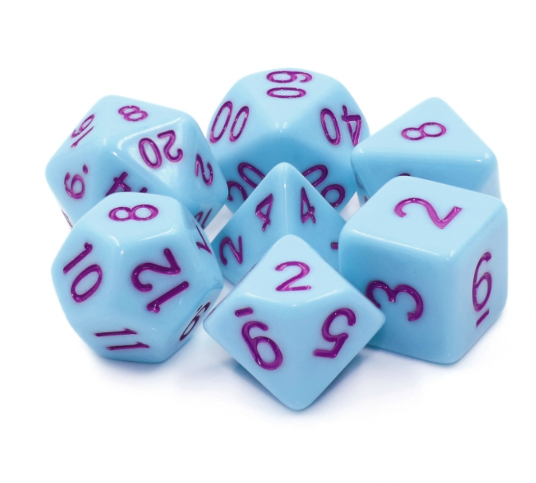 Hard Candy Blueberry - Opaque Pastel dice set - 7 piece RPG dice set