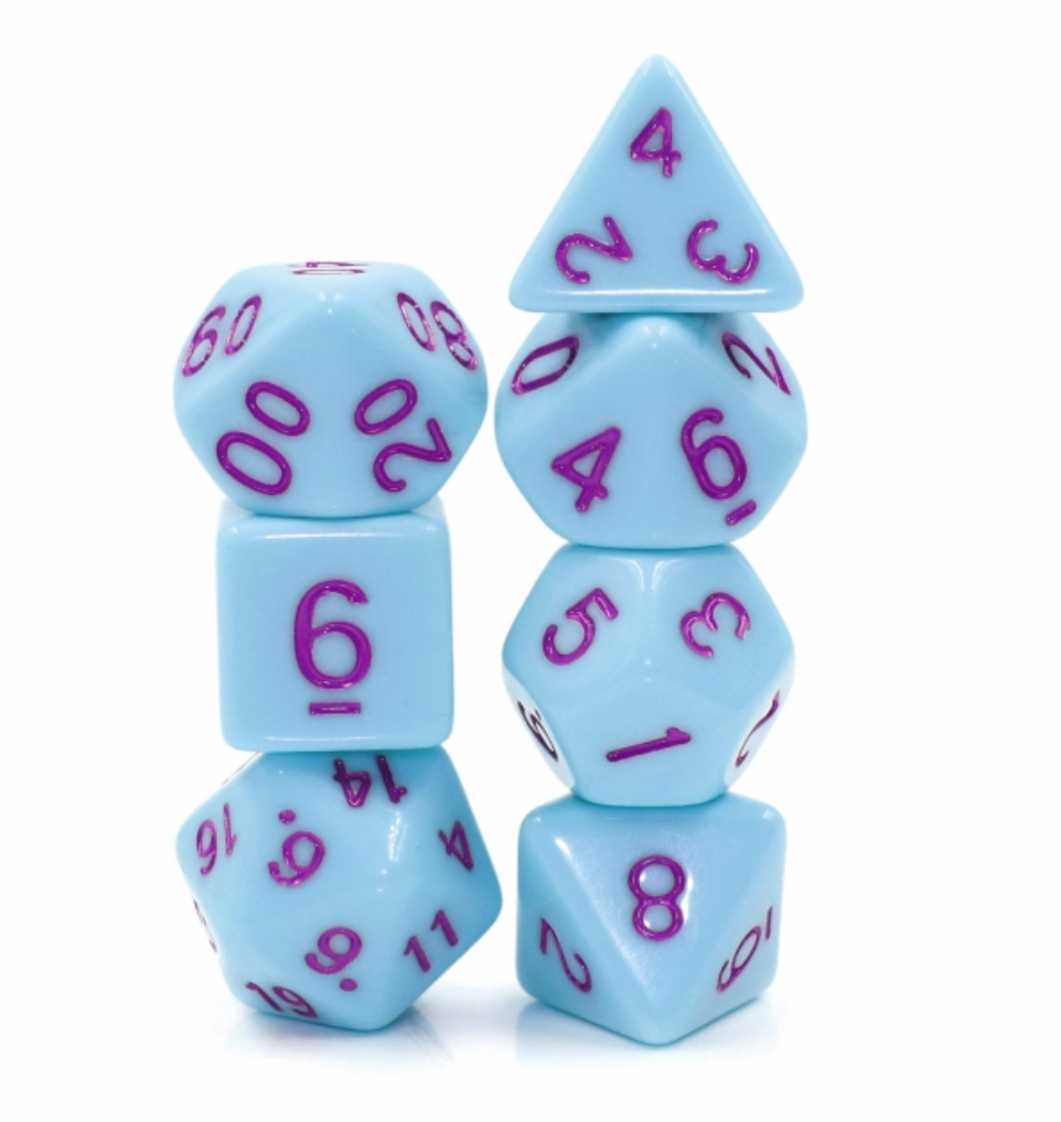 Hard Candy Blueberry - Opaque Pastel dice set - 7 piece RPG dice set