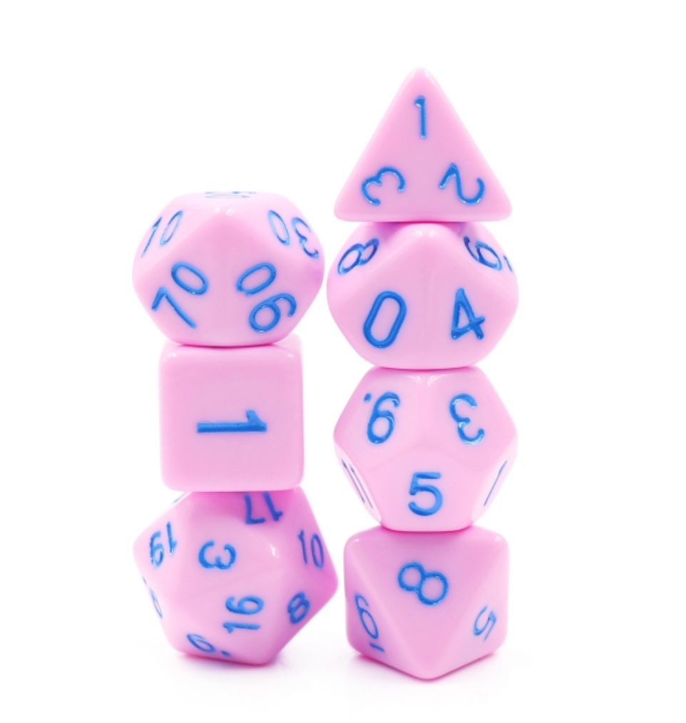 Hard Candy Bubblegum - Opaque Pastel dice set - 7 piece RPG dice set