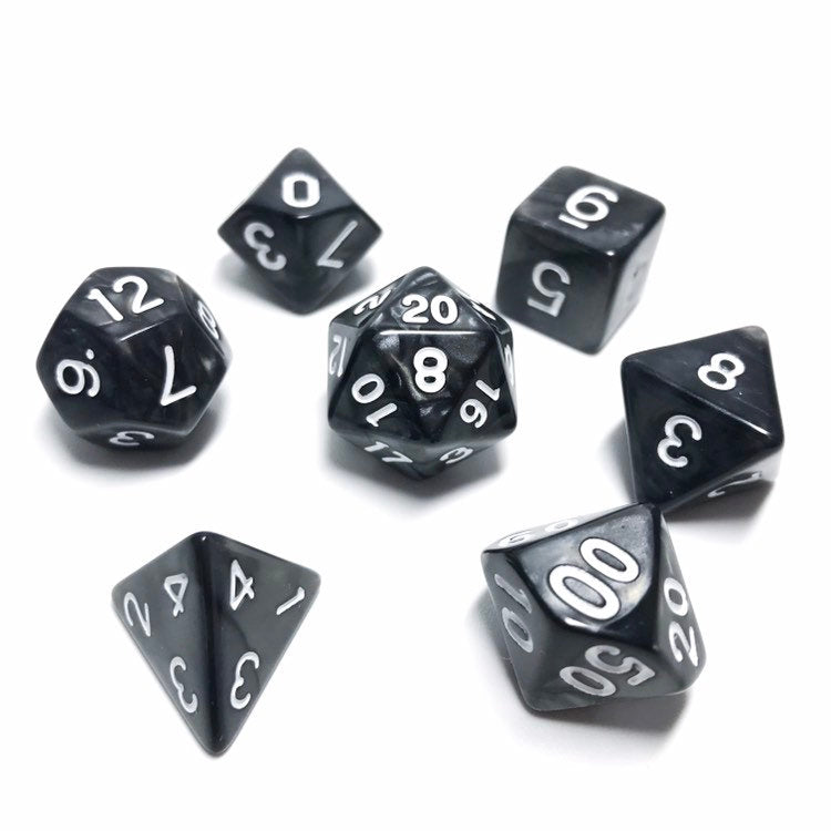 Kind of Goth - Black Pearl Dice set - 7 piece RPG dice set