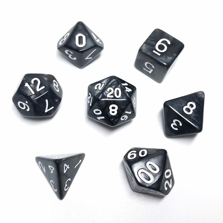 Kind of Goth - Black Pearl Dice set - 7 piece RPG dice set