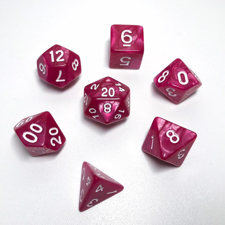 Cupid's Bow - Hot Pink Dice set - 7 piece RPG dice set