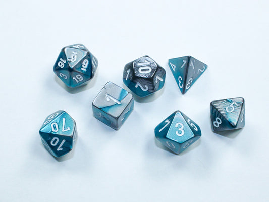 MINI Gemini Steel/Teal with White  - Chessex polyhedral 7-piece set
